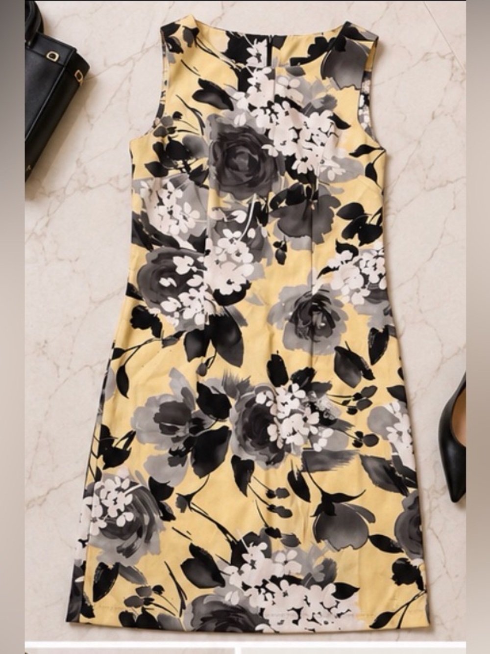 connected apparel Yellow Floral Midi Sheath Dress
